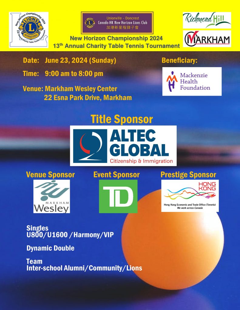 New Horizon Championship 2024  13th Annual Charity Table Tennis Tournament